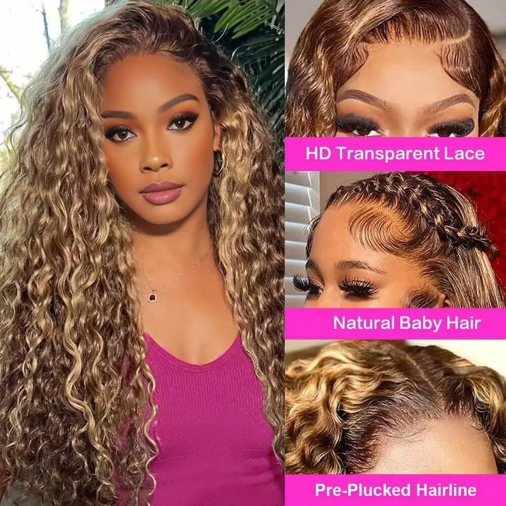 4/27 Highlight 13x4/ 5x5 HD Transparent Lace Wig Brazilian Deep Wave Pre-Plucked 100% Human Hair Lace Frontal Wig