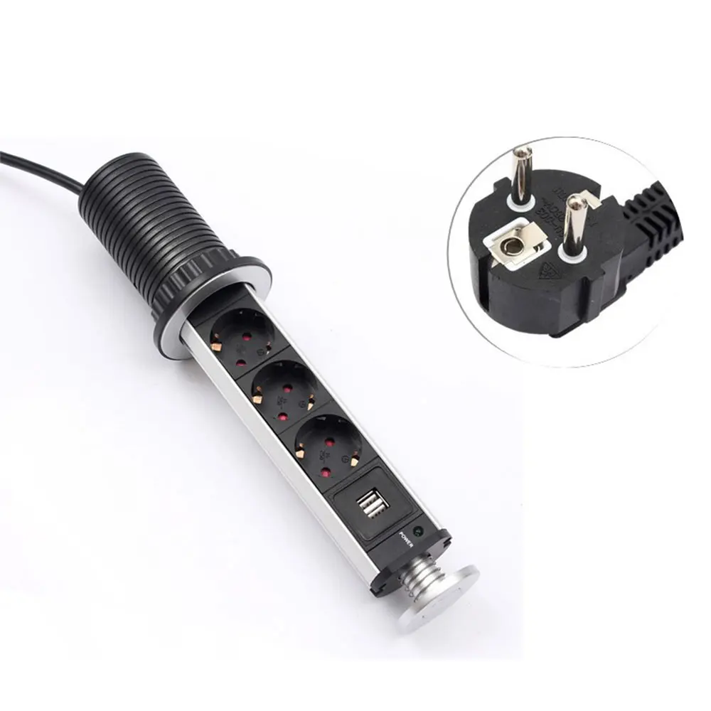 Presa di corrente Pop-Up retrattile 3 spina ue e 2 porte di ricarica USB, presa di corrente Pop-Up da tavolo da lavoro multifunzione.