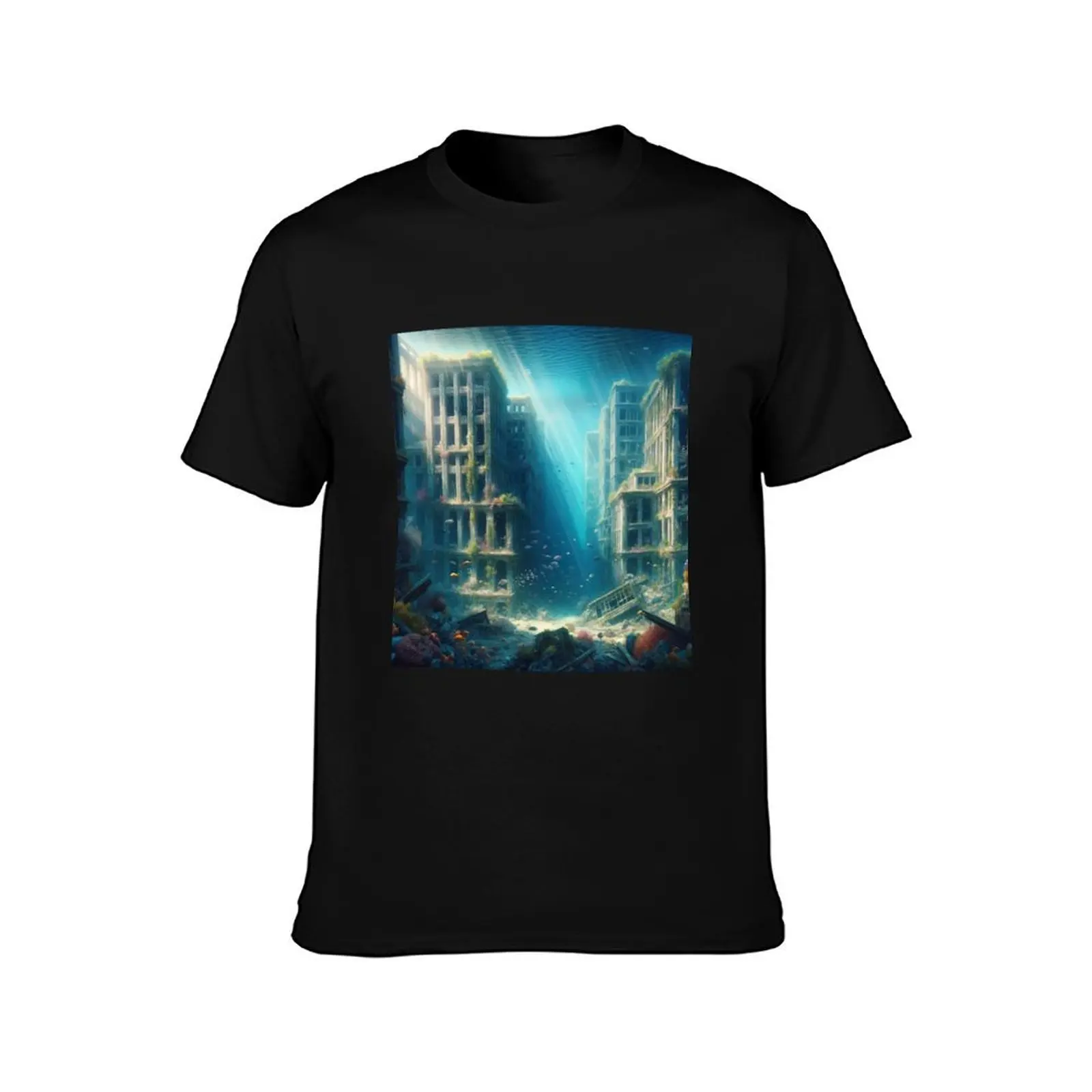 Post Apocalyptical Cityscape Underwater #6 T-Shirt Sports Casual Breathable Tee Shirt T-Shirt