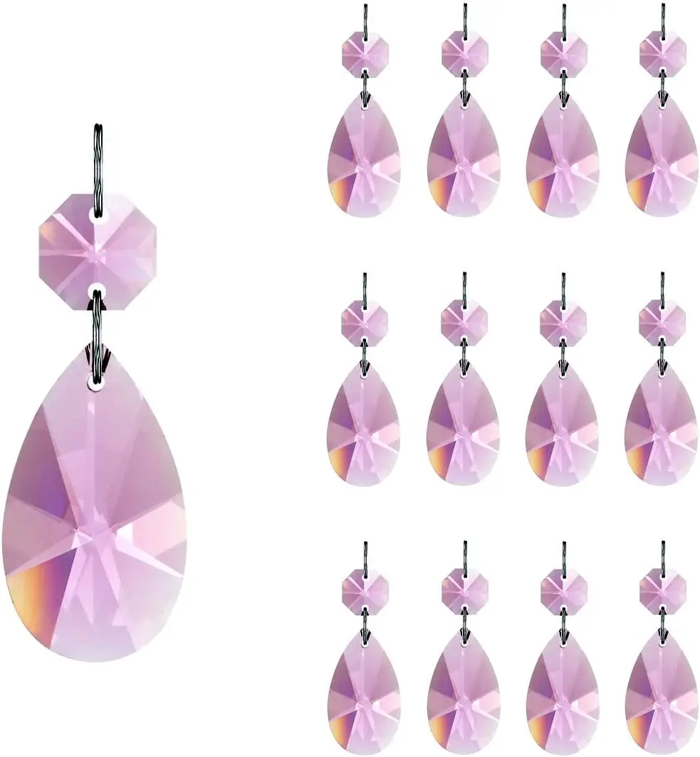 Camal 5pcs Pink 38mm Teardrop Crystal Glass Pendant Prisms SunCatcher Garland Chandelier Part Wedding Party Home Hanging Decor