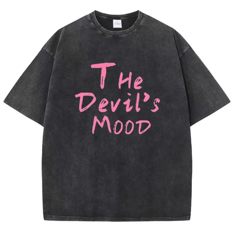 Fashion Womans Cotton Washed T-shirts The Devil's Moon Letter Prints Tops Casua… - Image 2