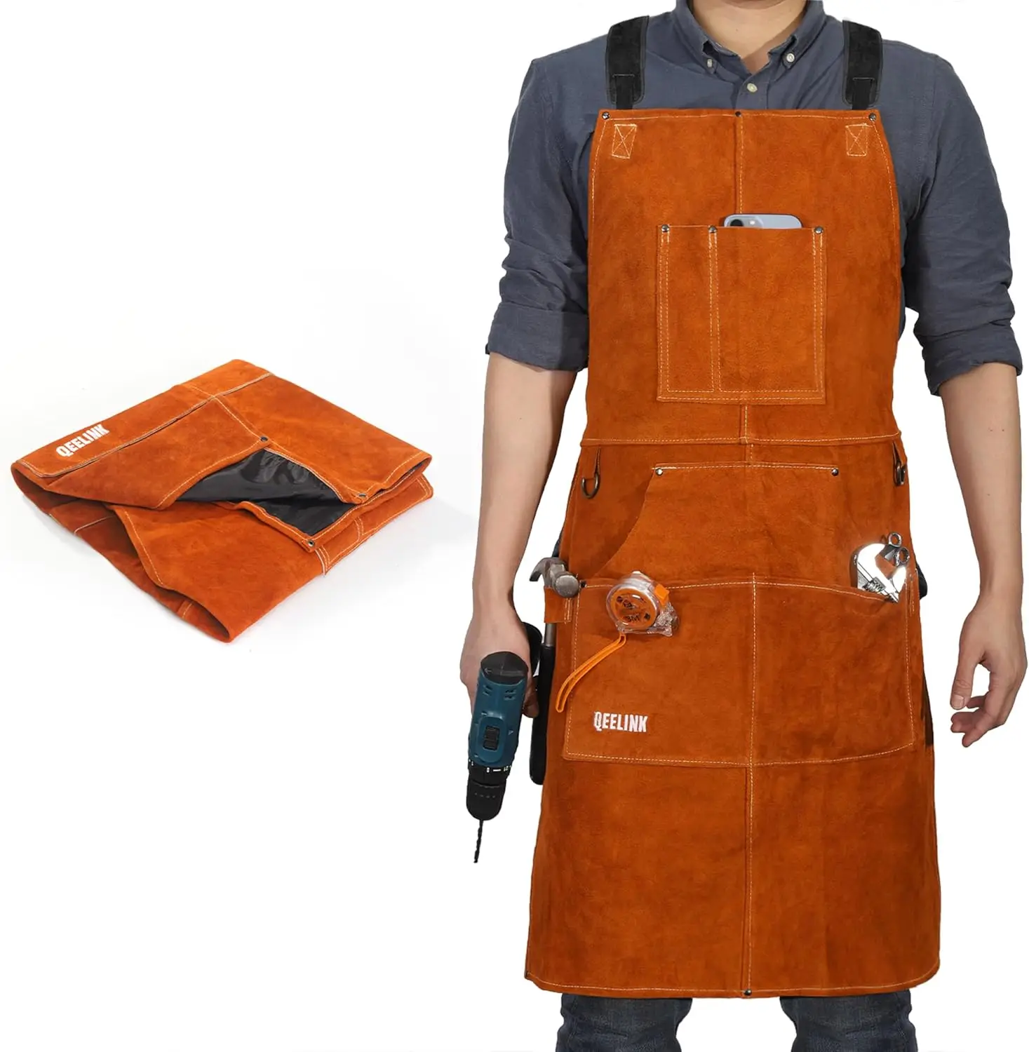 

Heat & Flame Resistant Welder Apron with 6 Tool Pockets, Adjustable M to XXXL, 24" x 36"