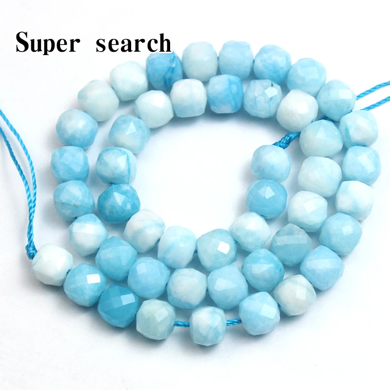 Larimar Chalcedony Stone Gemstone Scattered Beads Diy Handmade Bracelet Necklace Light Blue Faceted Cube Beads