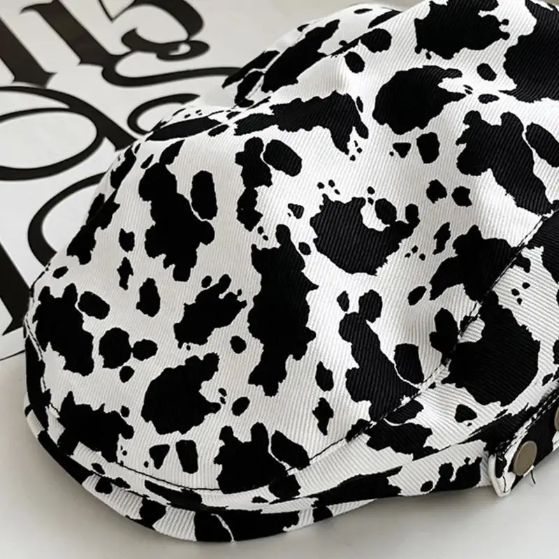 

31BB Fashion Cow/ Leopard Print Berets Hat Men Women Newsboys Cap Spring Summer Sunproof Hats Duckbill Flat Cap for Summer