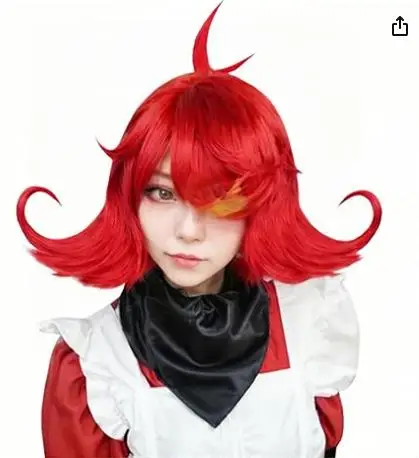 Peluca de Anime Nifty para mujer, disfraz de Nifty, peluca roja corta para Cosplay, peluca roja y amarilla, peluca roja con amarilla