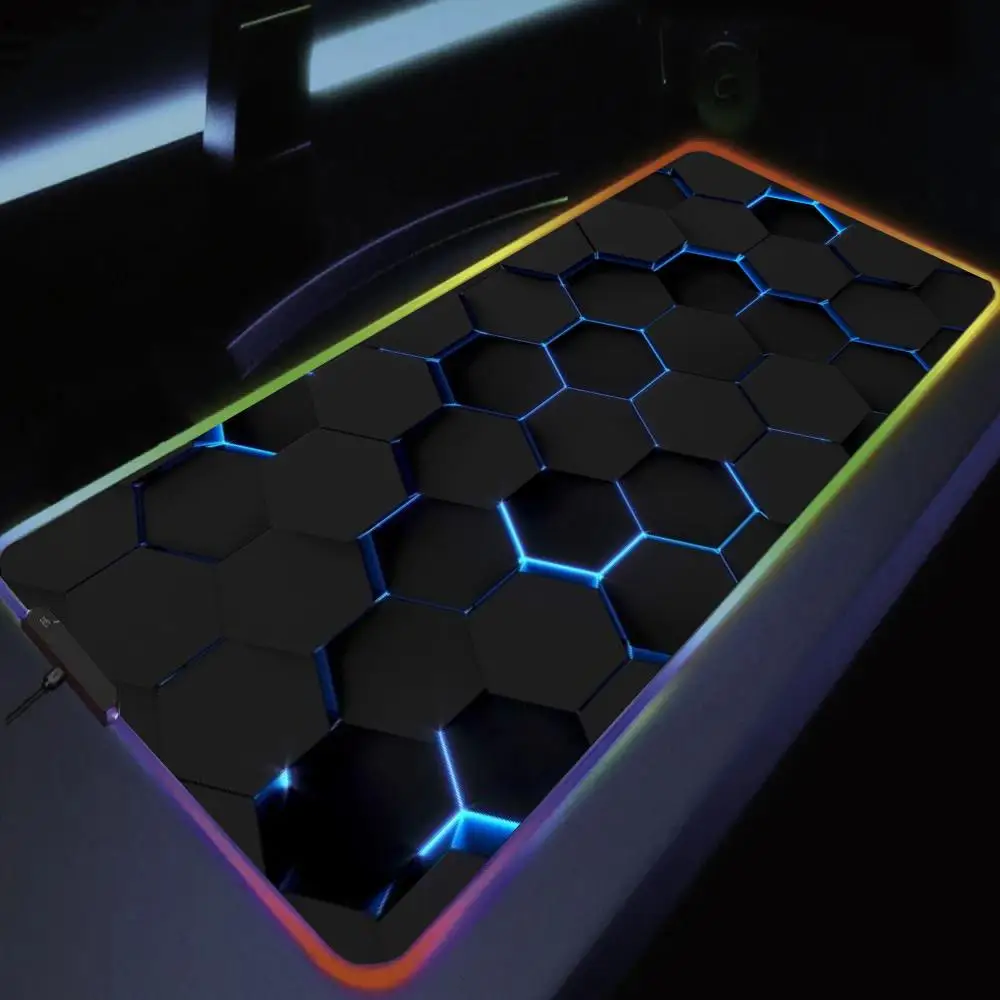 

Коврик для мыши с шестиугольной текстурой, большие игровые коврики для мыши RGB со светодиодной подсветкой, игровые аксессуары, настольные коврики, коврик для клавиатуры ПК XXL 90x40 см