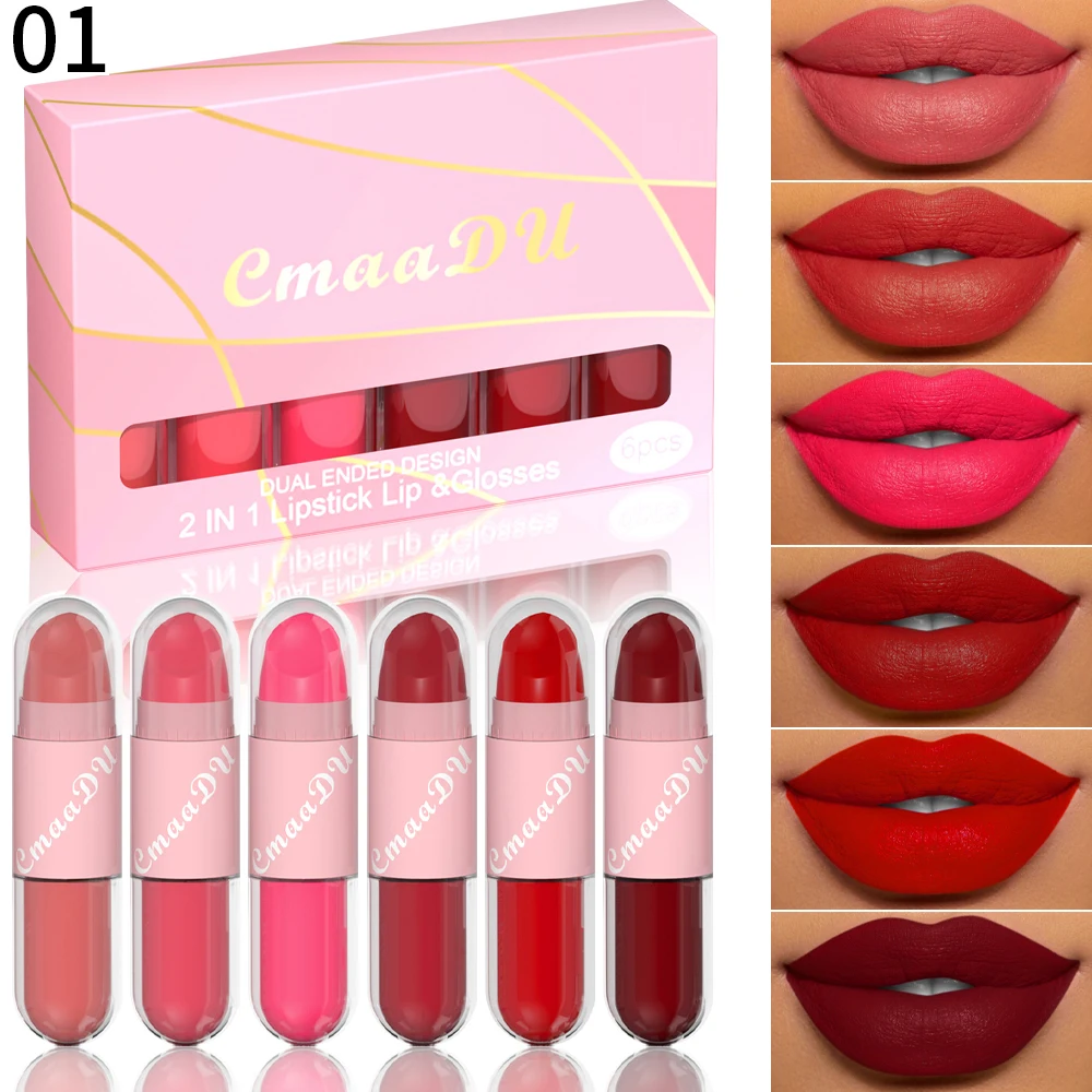 CmaaDu 6 sets matte long-lasting makeup moisturizing moisturizing mouth red face color dual makeup effect