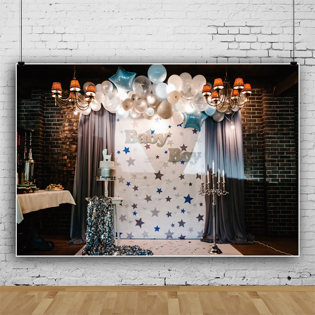 Laeacco Cậu Bé Sinh Nhật Trang Trí Phông Nền Nội Thất Tường Gạch Bóng Nến Trẻ Em Kid Chân Dung Photocall Nền Chụp Ảnh