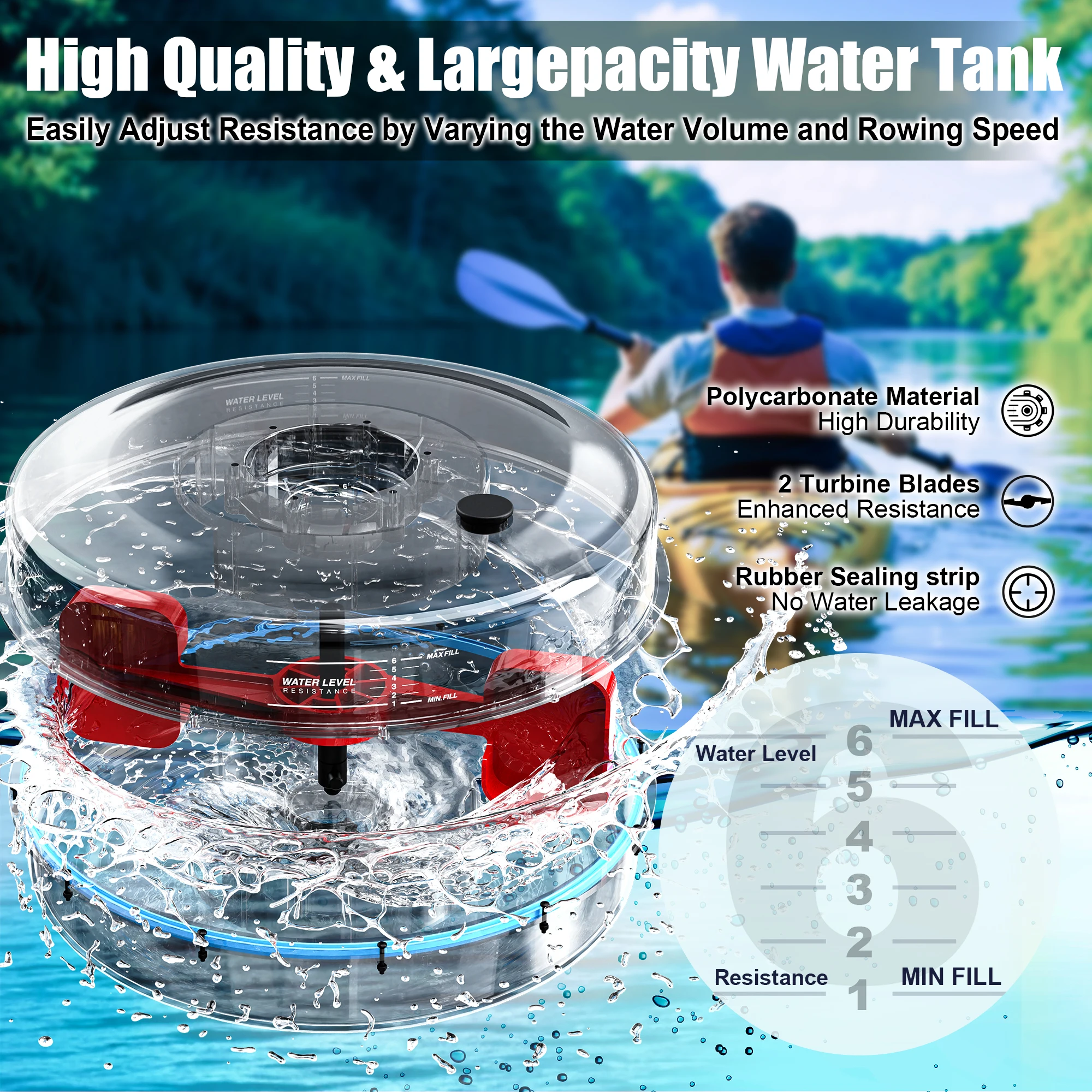 FYSIQ Wasser Rudergerettet ute Zuhause aus Holz Klappbar mit شاشة بلوتوث وحسن الكمبيوتر اللوحي، Comfort-Sitz، Bis 180 كجم Belastbar