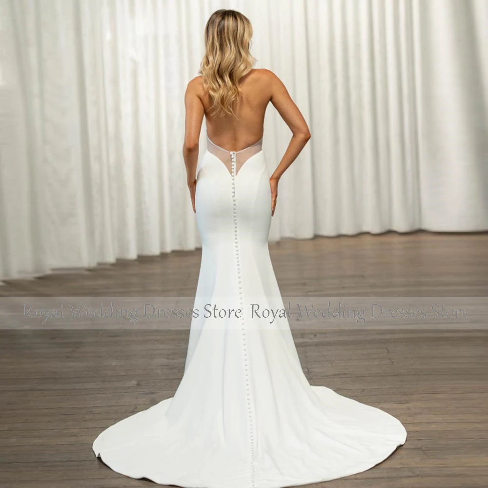 Simple Gown White Long Charmeuse Button Wedding Party Trumpet Halter Bespoke Occasion Gown Hall Wedding Dress Gowns 2024