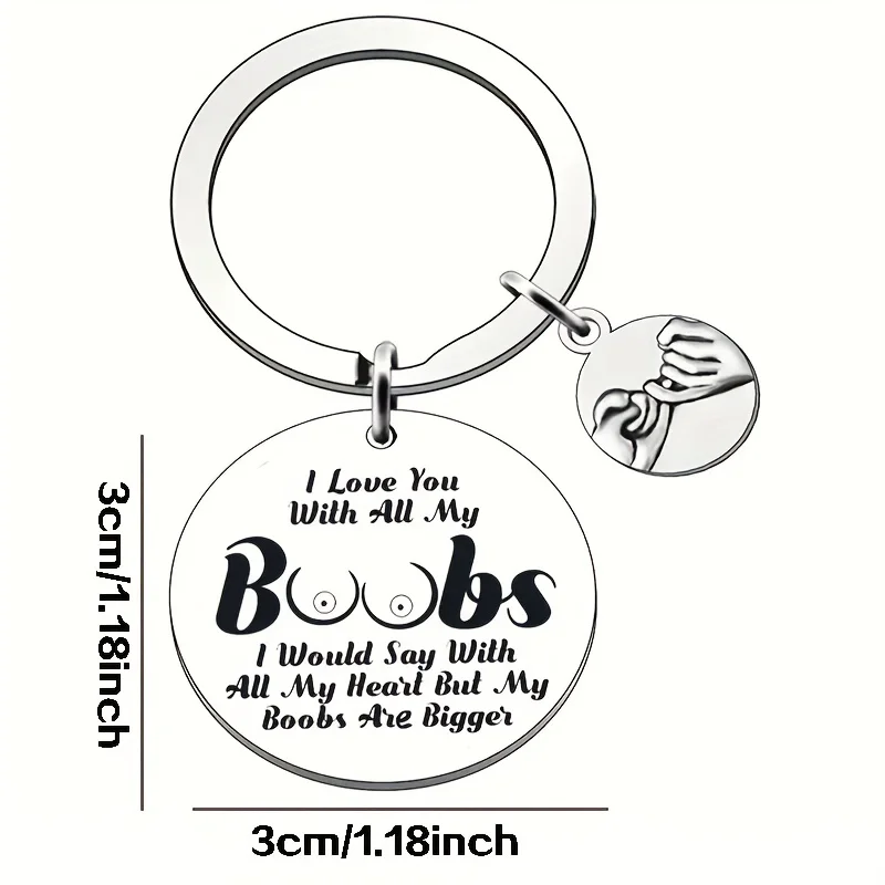 1pcs Engraved Boobs Stainless Steel Key Chain Valentine\'S Day Gift