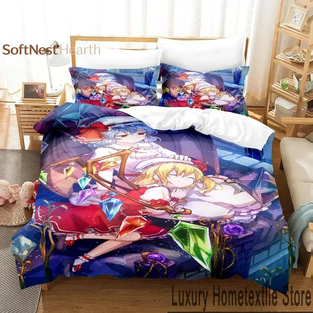 2026 Touhou Project Remilia Scarlet Anime Bedding Set,Duvet Cover Bed Set Quilt Cover Pillowcase,King Queen Twin Size Boys Girls
