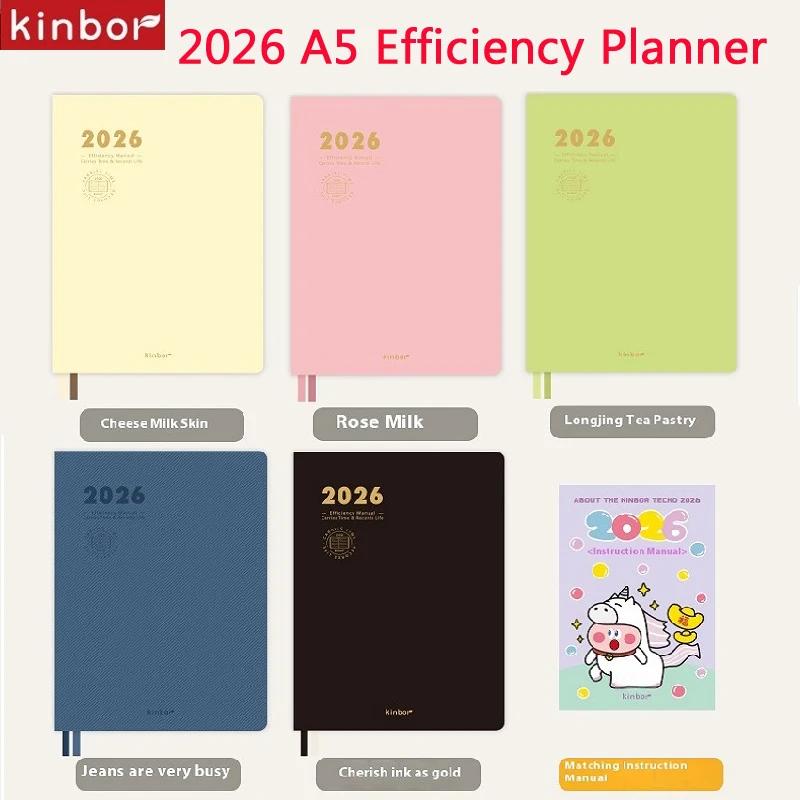 Kinbor 2025 Timeline A5 Planner Notebook Soft PU Two Page A Week 52g BaChuan Paper Time Management Efficiency Notepads Work Book