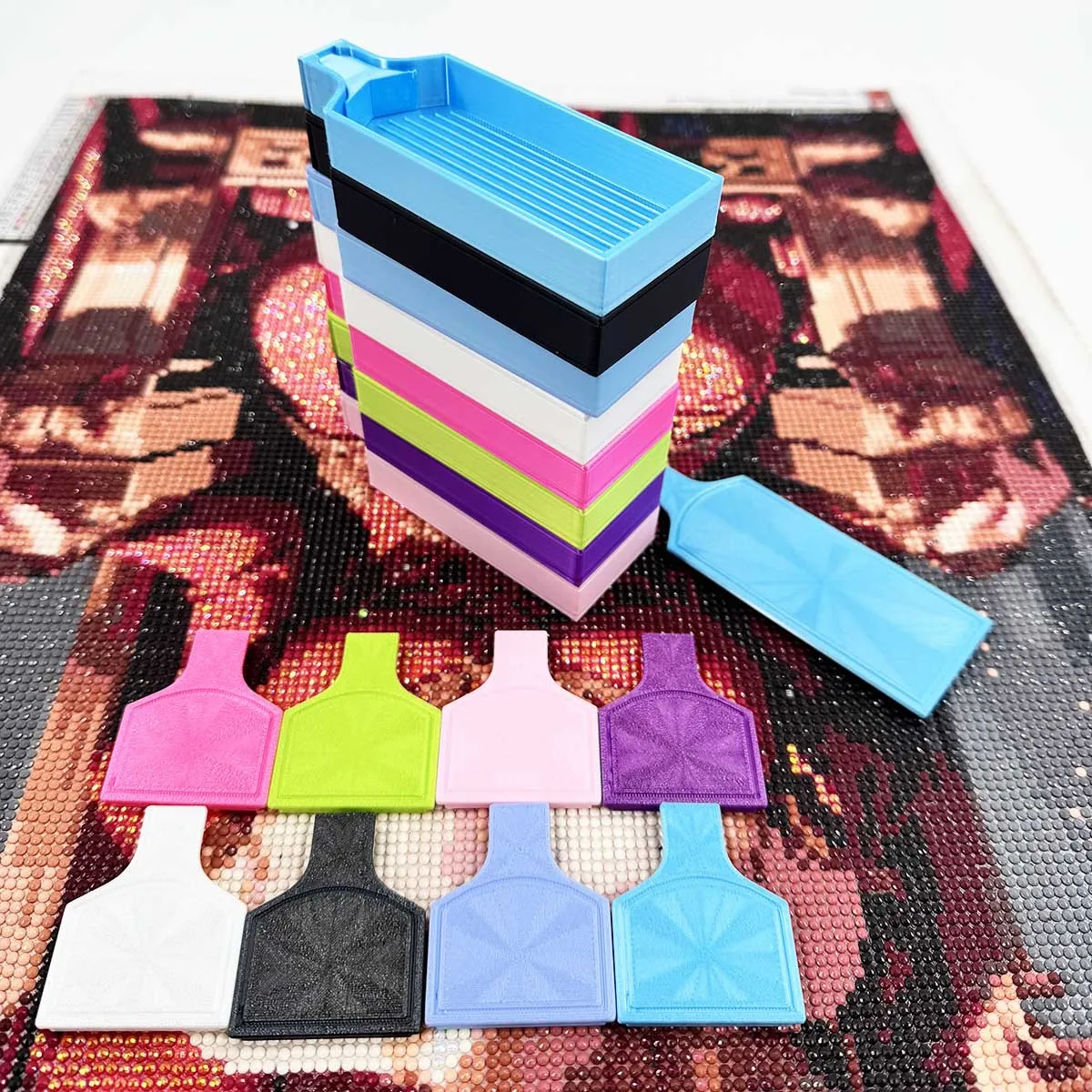 Stackable Diamond Painting Tray Rainbow Macaron Bead Sorting Tray with Cover and Plug 5D Diamond Art Accessories