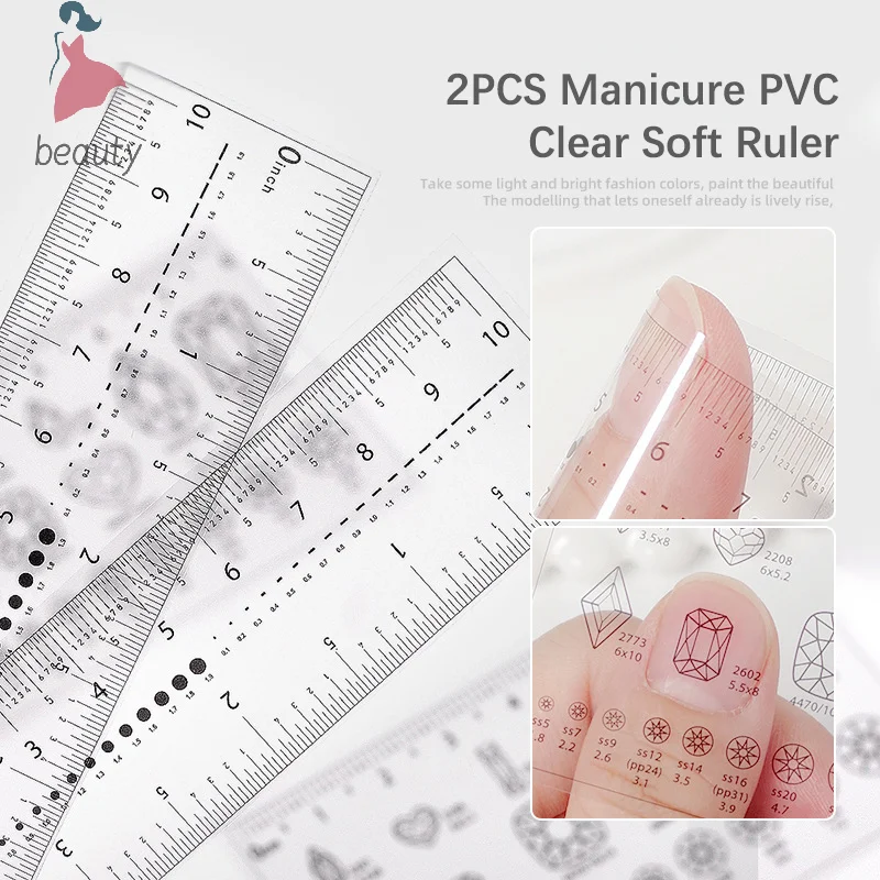 Règle souple transparente en PVC pour manucure, 2 pièces, échelle de carte transparente, peut mesurer la perceuse, outil spécial pour Nail Shop