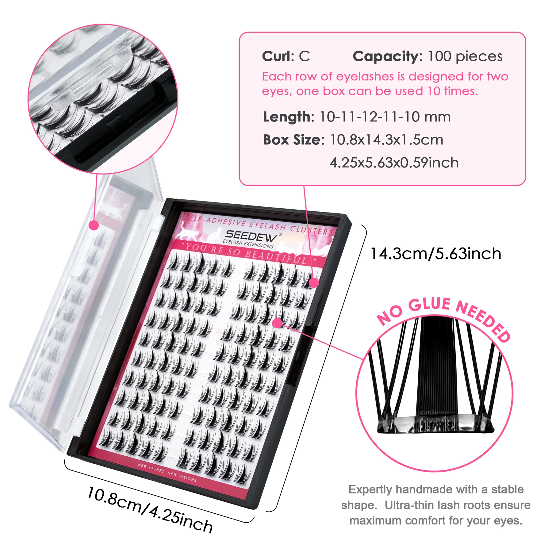 SEEDEW 10 صفوف من الرموش الصناعية ذات سعة كبيرة خالية من الغراء أرنب لطيف رموش ذاتية اللصق رموش صناعية طبيعية #3