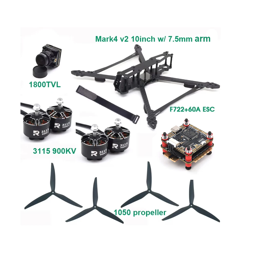 Mark4 V2 10inch 427mm Frame F7 Flight Control 60A ESC 3115 900KV Motor Gemfan 1050 Propeller for FPV Camera Done