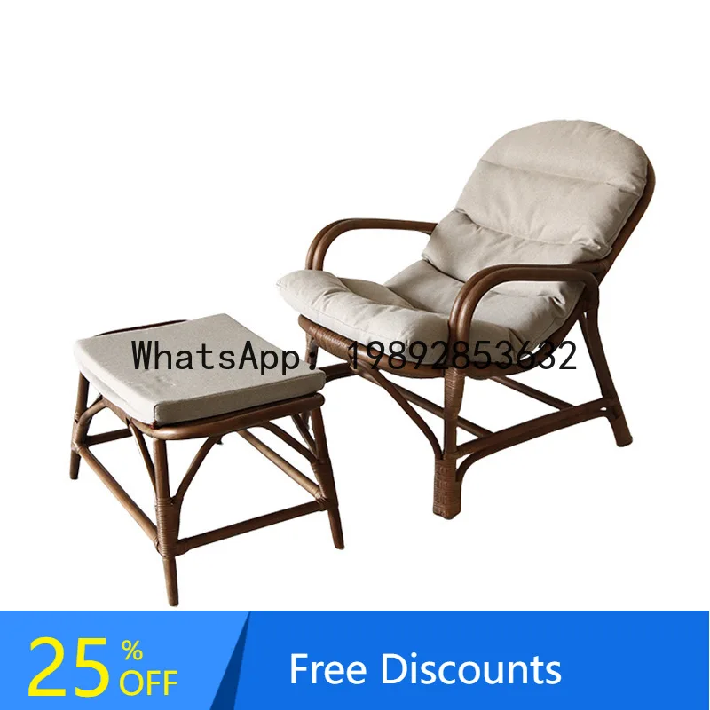 

YFY Natural Rattan Woven Leisure Sofa Living Room Single Wabi-Sabi Style Balcony Courtyard Elderly Rattan Chair