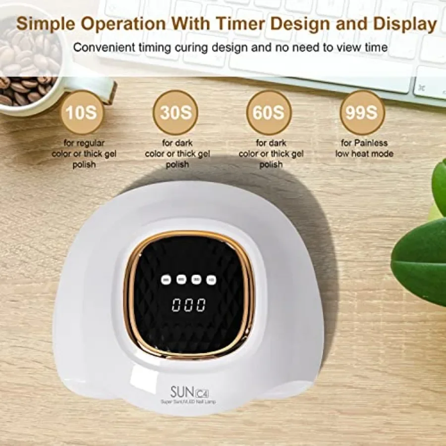 Lámpara UV para uñas de secado rápido, potente y eficiente lámpara LED para uñas con 4 ajustes de sincronización, Sensor automático infrarrojo, luz UV profesional