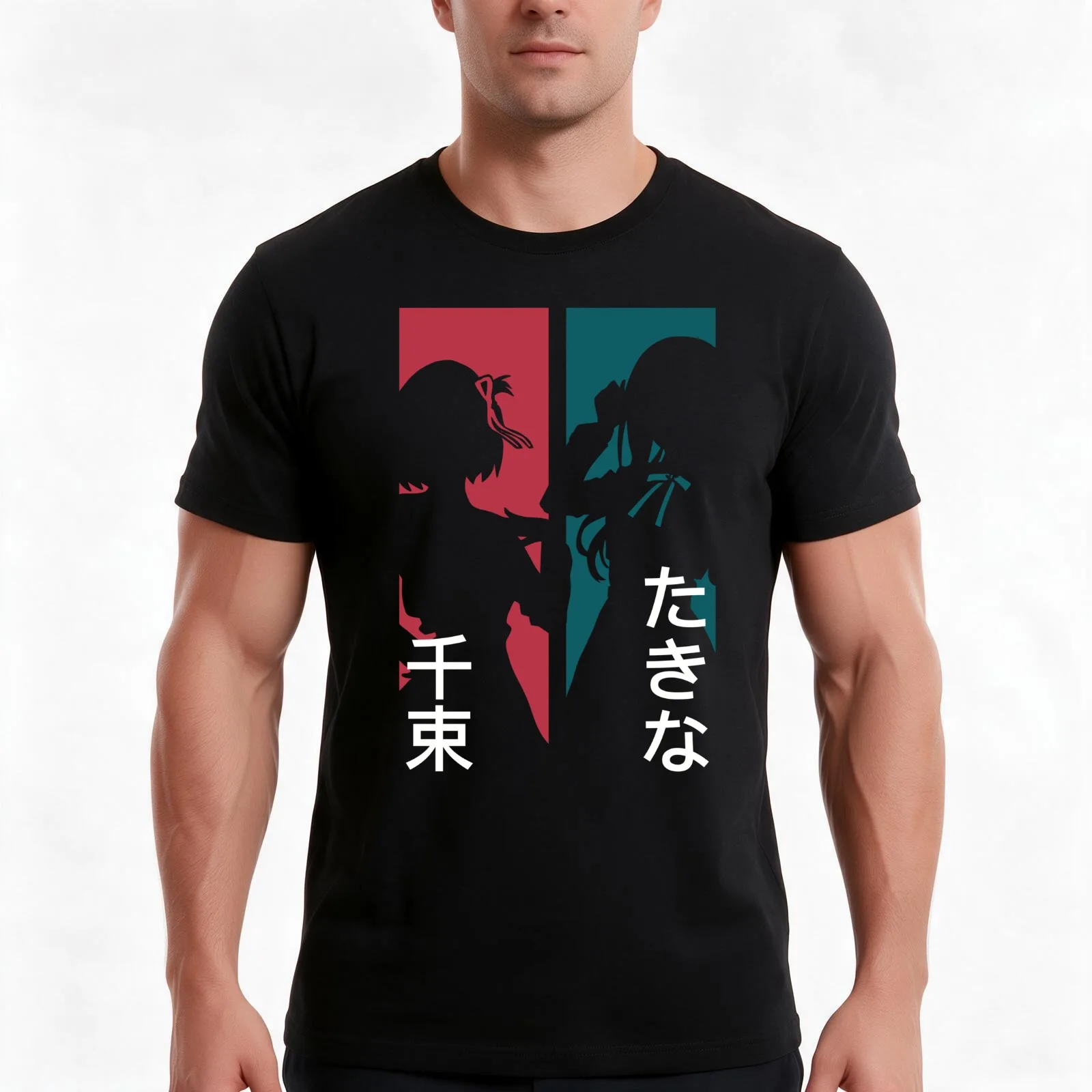Lycoris recoil Chisato nishikigi and Takina inoue Transparent anime characters silhouette design with Kanji T-Shirt, 100% Cotton