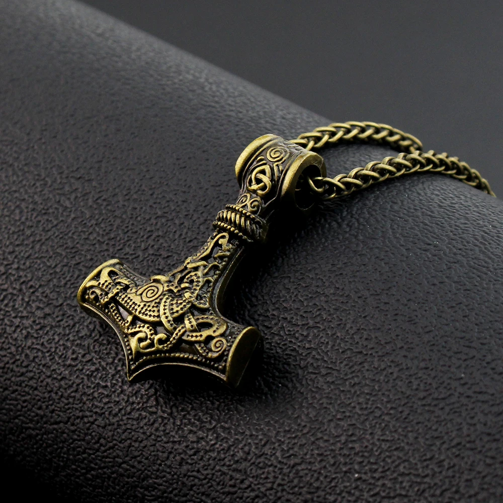 Punk Necklace for Men's Hammer Mjolnir Viking Amulet Hammer Scandinavian Pendant Norse Jewelry Metal Chain Pendant Jewelry