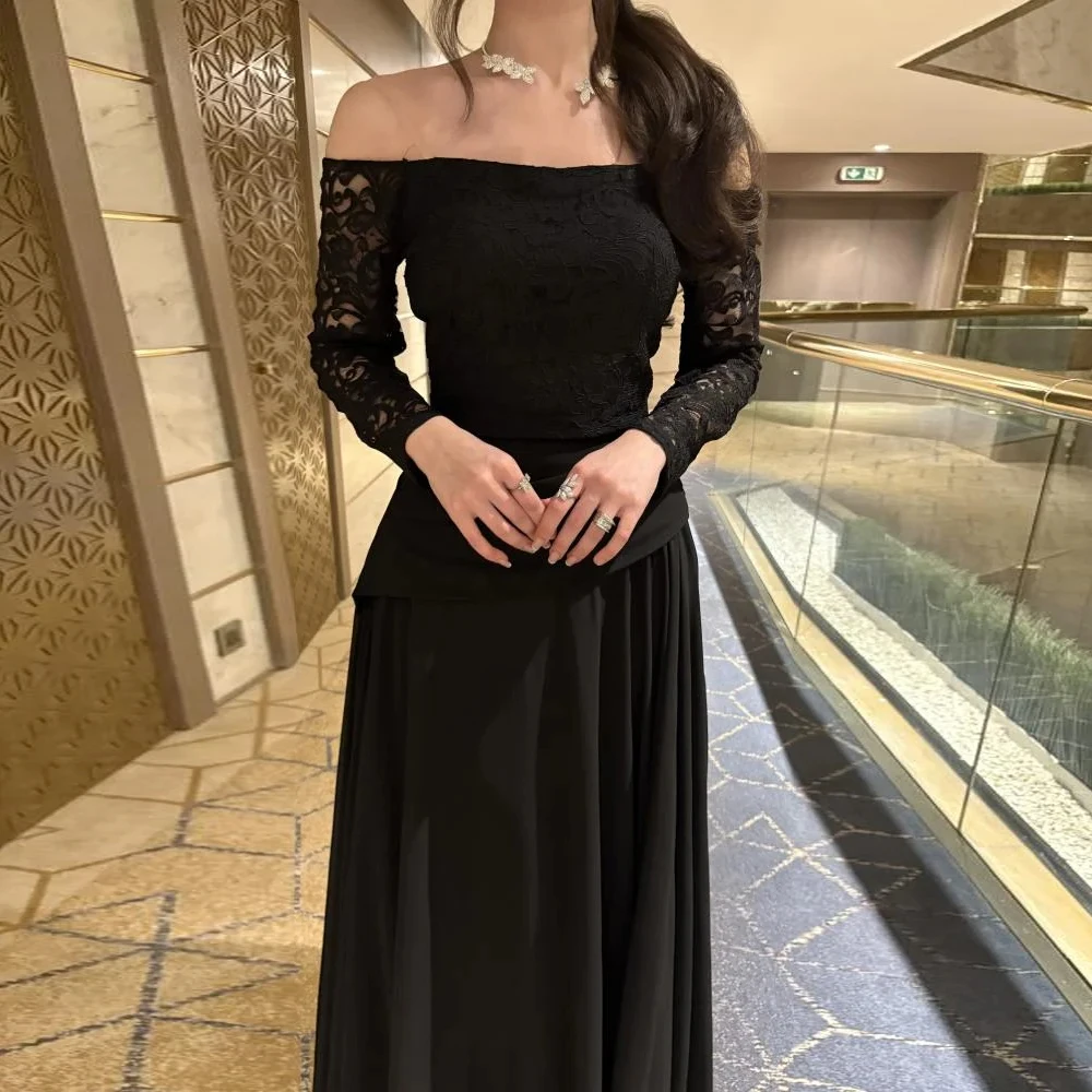 

Customized Chiffon Long Black Lace Evening Dresses Luxury Party Dress for Bespoke Occasions Off Shoulder Modern Prom Gowns 2025