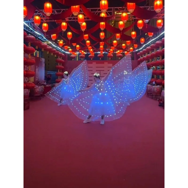 أجنحة متوهجة كيب فراشة تنورة أداء ارتداء مرحلة الرقص LED تضيء ملابس رقص الباليه الفلورسنت تنورة طويلة شفافة #4