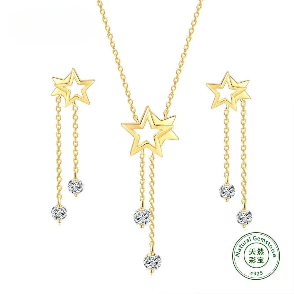 

Y2K New S925 Sterling Silver Women Exquisite Fashion Lady Girl Star Topaz Necklace Earring Pendant Light Luxury Jewelry Gift