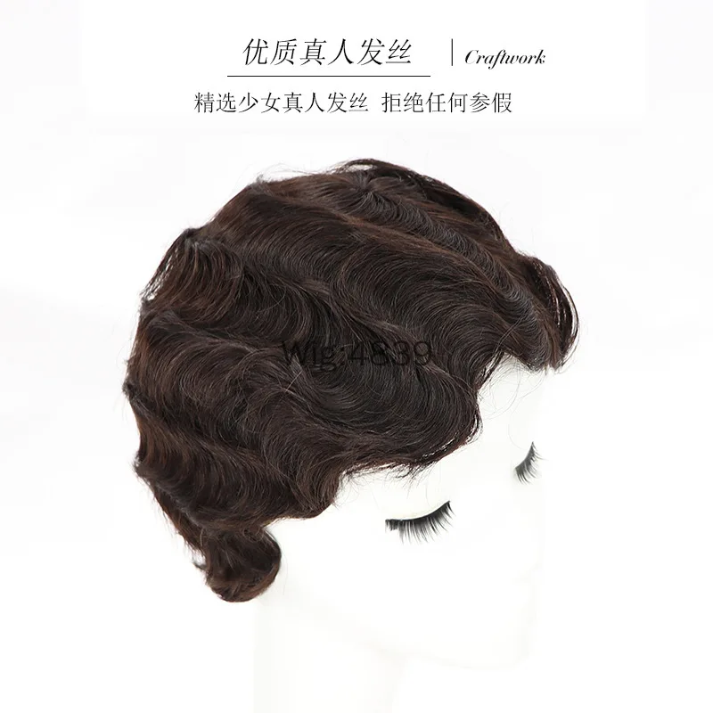 Retro Wavy Short Curly Hair Nostalgia Republic of Old Shanghai Style Cheongsam Wig Headgear Free Wig Cap