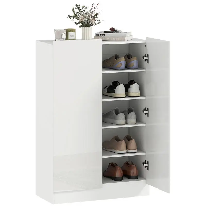 Meuble à chaussures 20 paires, armoire à chaussures haute brillance, 5 niveaux, étagères réglables, 72x34.5x103cm, blanc