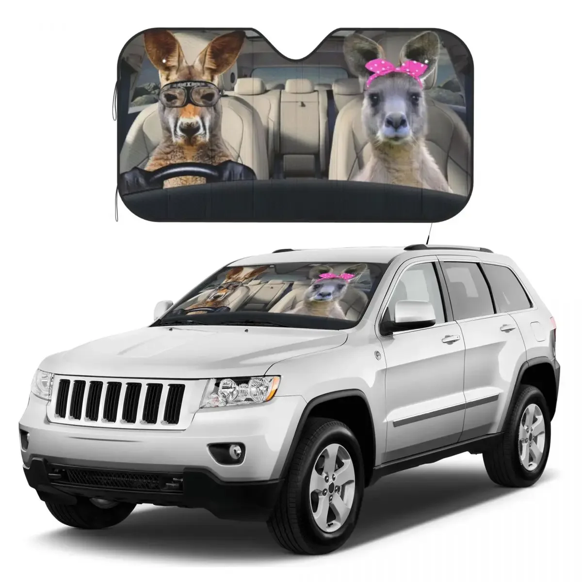 Kangaroo Driver Car Auto Sun Shade Car Sunshades Reflector Anti Uv Funny Custom Car Sunshade Sun Shade