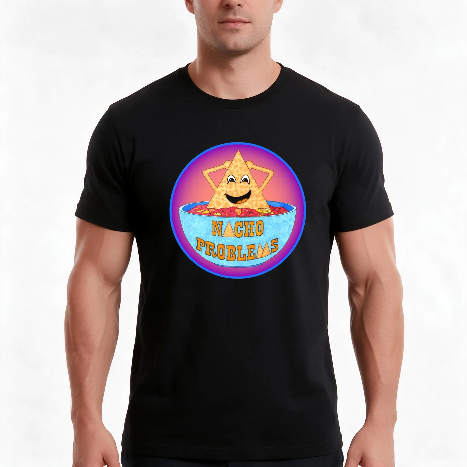 Nacho Problems Logo (Purple) T-Shirt, Summer Casual Cotton Tee, Oversized Streetwear Tops, Vintage Graphic Print, 100% Cotton