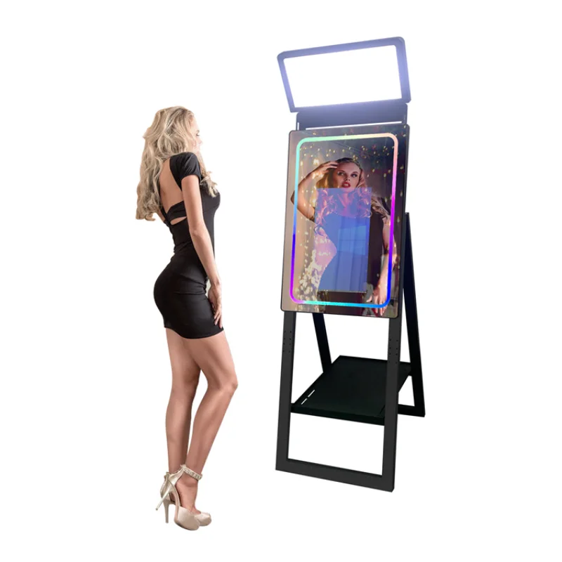 

New Foldable Mirror Photo Booth Machine Led Frame Magic Mirror Photo Booth Mirror Photo Booth With Printer Case Transport