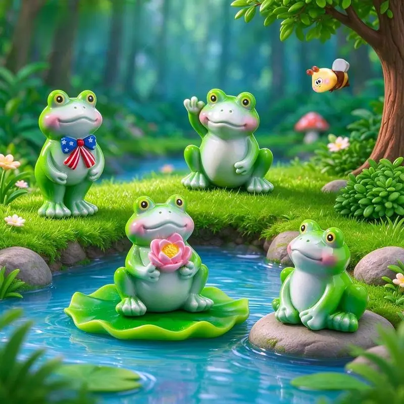 5Pcs Cute Mini Frog Figurine Lovely Cartoon Animal Statue Ornaments For DIY Micro Landscape Garden Terrarium Decoration