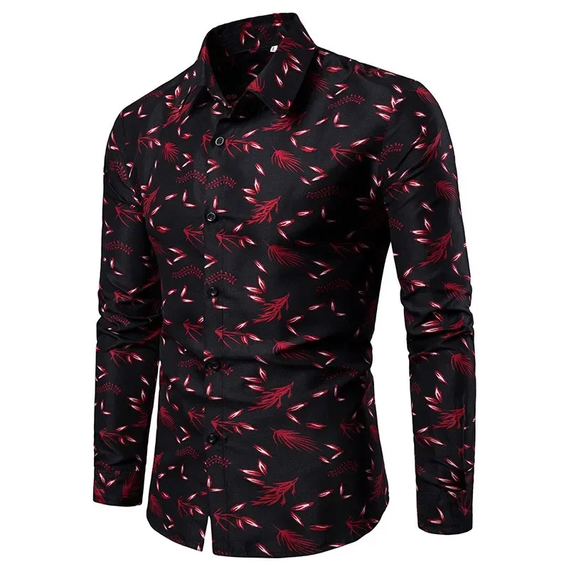 

Men's Shirt, Youth Casual Shirt, Printed Breathable Shirt, Spring Fashion Floral Shirt, Men's Long Sleeved Shirt