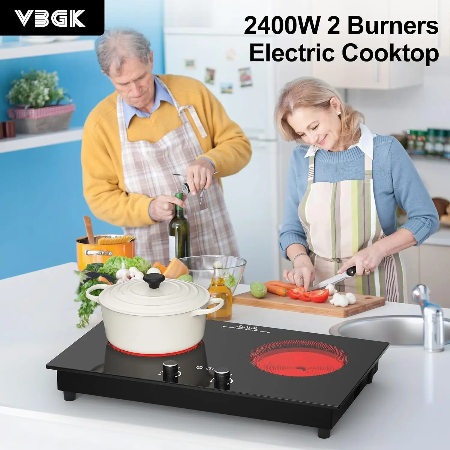 Electric Cooktop,2400W Electric Stove Top,Countertop and Built-in Hot Plate with Child Safety Lock, Timer, LED touch Knob
