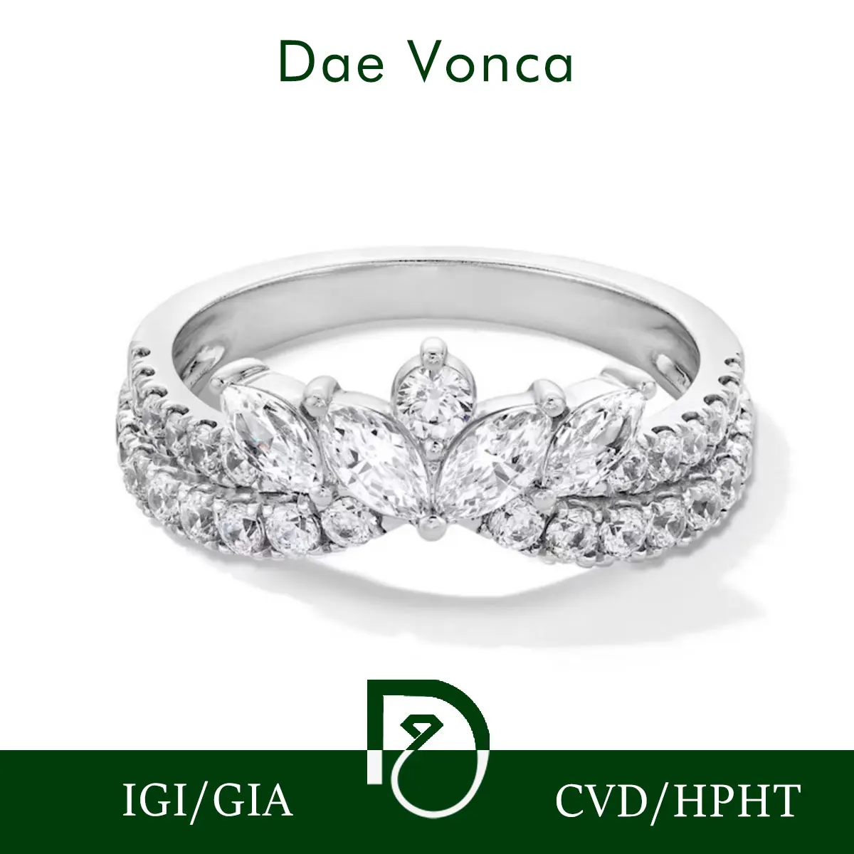 

Royal Crown Contour Band 14K/18K White Gold/PT950 IGI Certified Marquise & Round Lab Grown Diamonds For Anniversary Ring