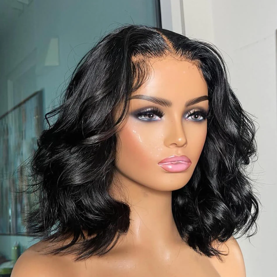 

Short Body Wave Bob 13x4 Lace Frontal Wig 4x4 Transparent Lace Wigs 230% Density Brazilian Remy 100% Human Hair For Black Women