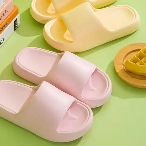 Unisex Bathroom Slippers Cloud Cushion Slides Summer Flat Sandals Thick Platform Shoes Man Indoor Non-Slip Couple Flip Flops