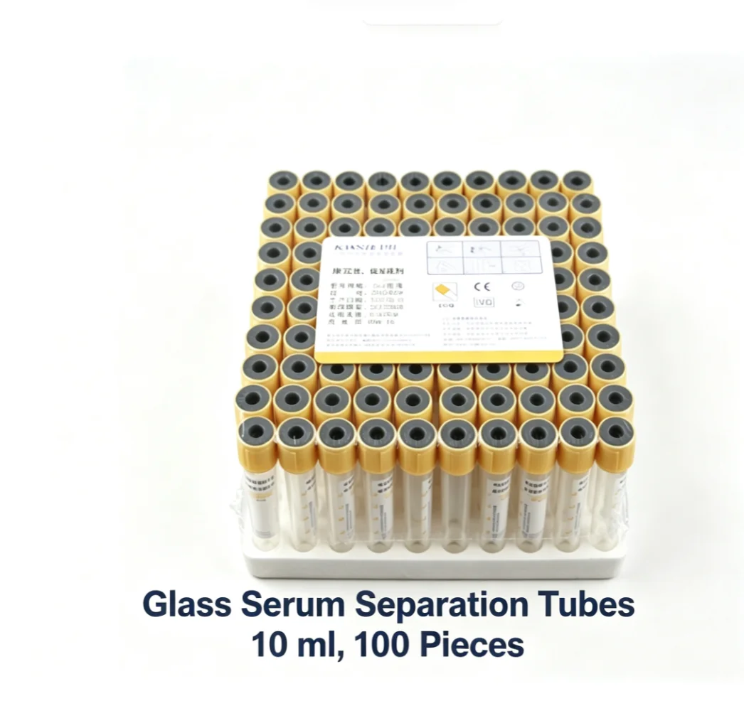 100 PRP serum separation vacuum blood collection tubes, 10ml, glass, with clot activator, disposable