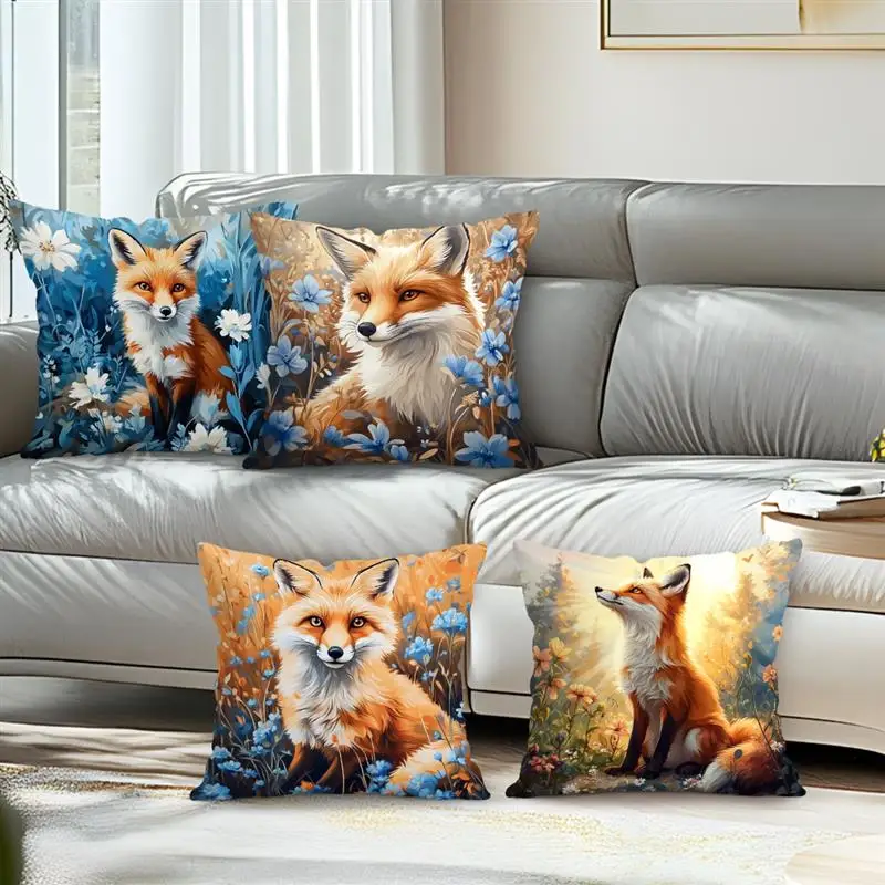 

Home Decor Cute Fox in Flower Fields Throw Pillow Pattern Cushion Cover Suitable for Sofa Bedroom Car Pillow Cover