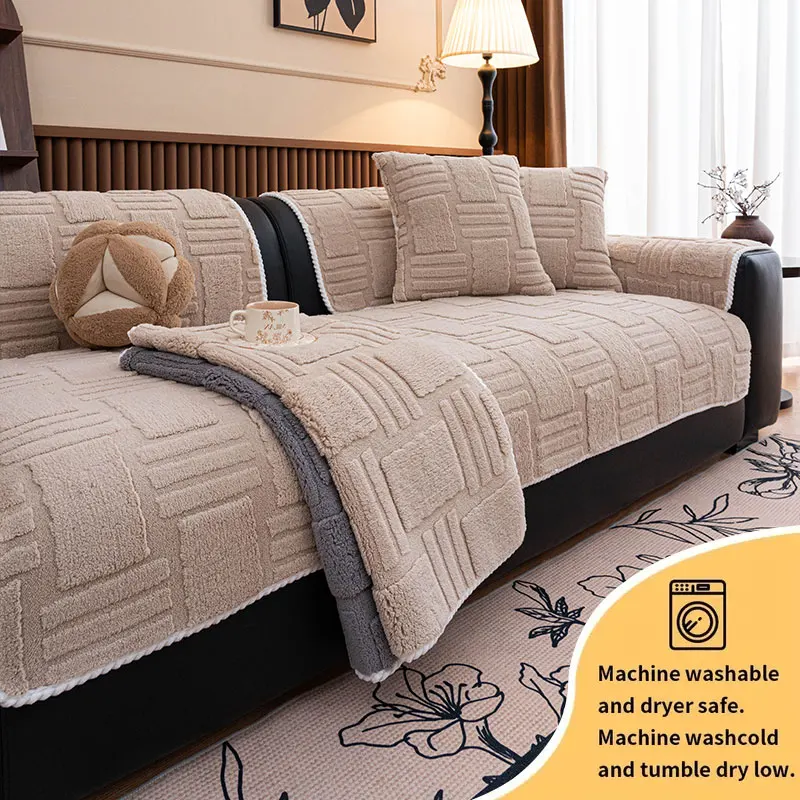 1PC-Sofakissen, verdicktes Anti-Rutsch-Plüschkissen im Winter, Sofakissen im Herbst und Winter, Sofakissen mit geometrischem Muster