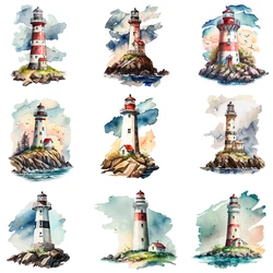 15cm Kids Navigation Lighthouse DTF Heat Transfer Sticker Clothes Applique Iron-on Vinyl Patches DIY Clothing T-Shirt Jackets