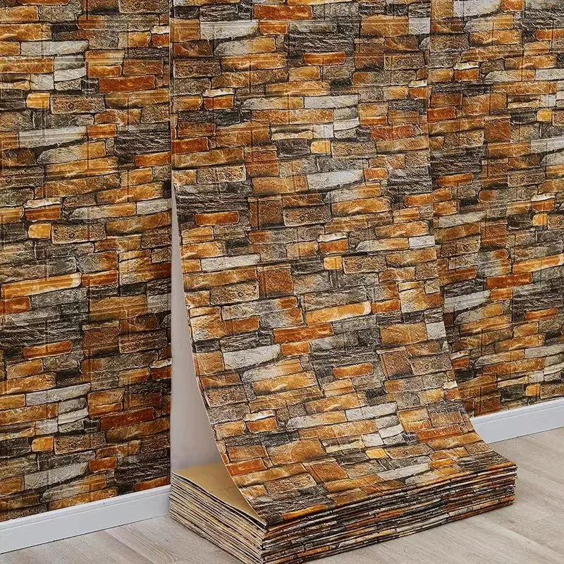 3D Self-Adhesive Wallpaper 70cm*1m Continuous Waterproof Brick Wall Stickers Living Room Bedroom Children's Room Home Decoration