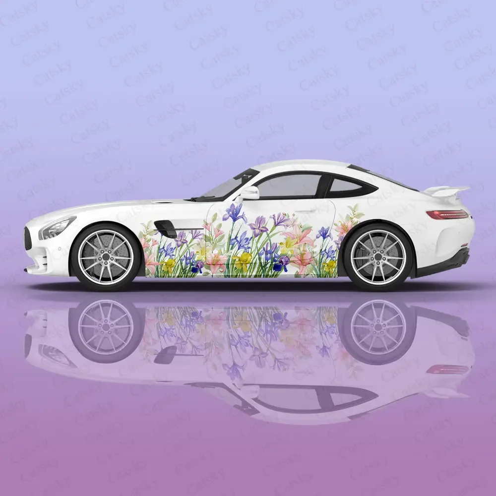 Beauty Lily Racing Car Graphic Decal Protect Full Body Vinyl Wrap Modern Design Vector Image Wrap Sticker Decorative Car Decal