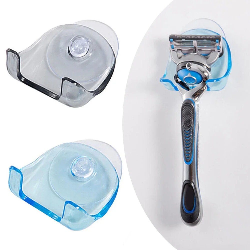 Plastic Shaver Holder Washroom Wall Sucker Suction Cup Hook Bathroom Shaver Hanging Rack Clear Storage Shelf