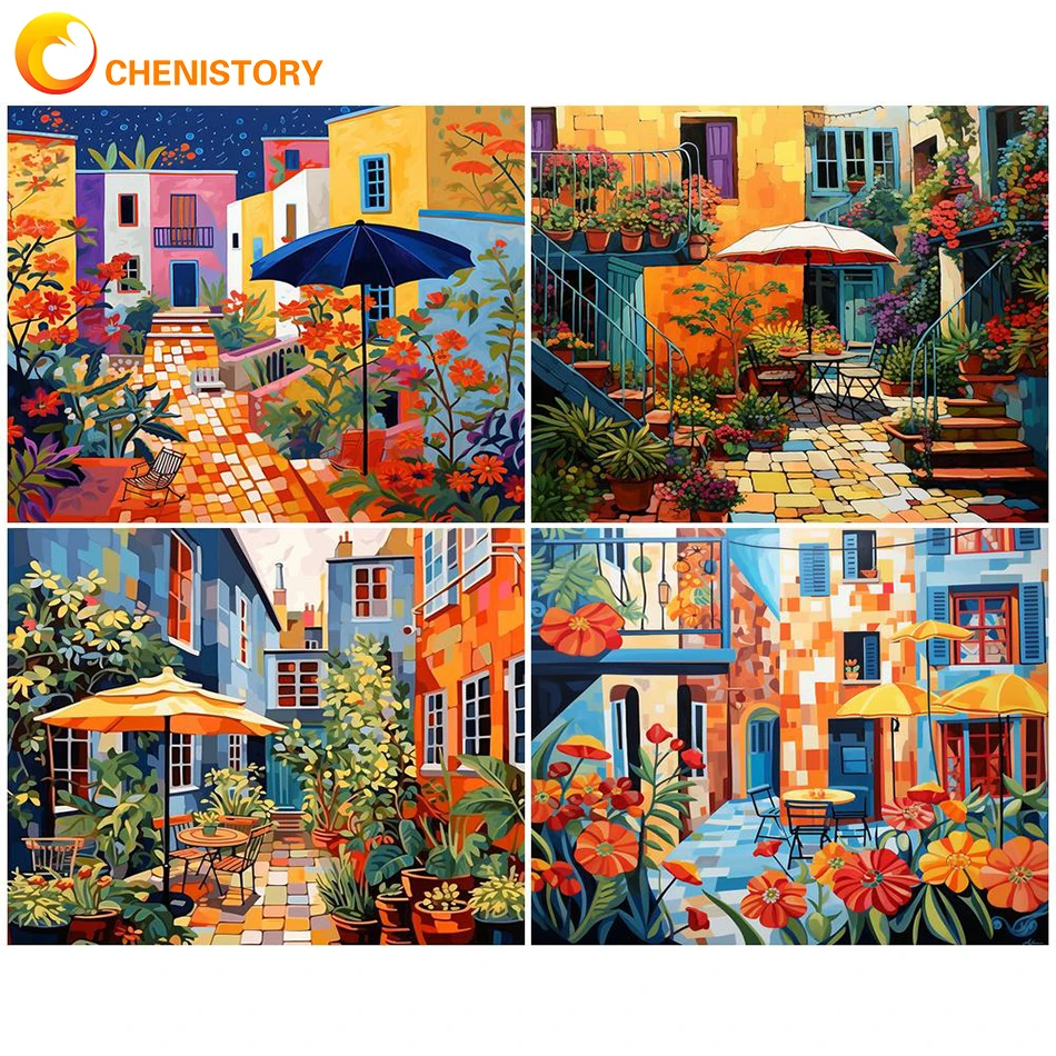 

CHENISTORY Oil Painting By Numbers Flowers Street Coloring By Number Kit Paint Diy On Canvas Picture HandPainted For Home Decor