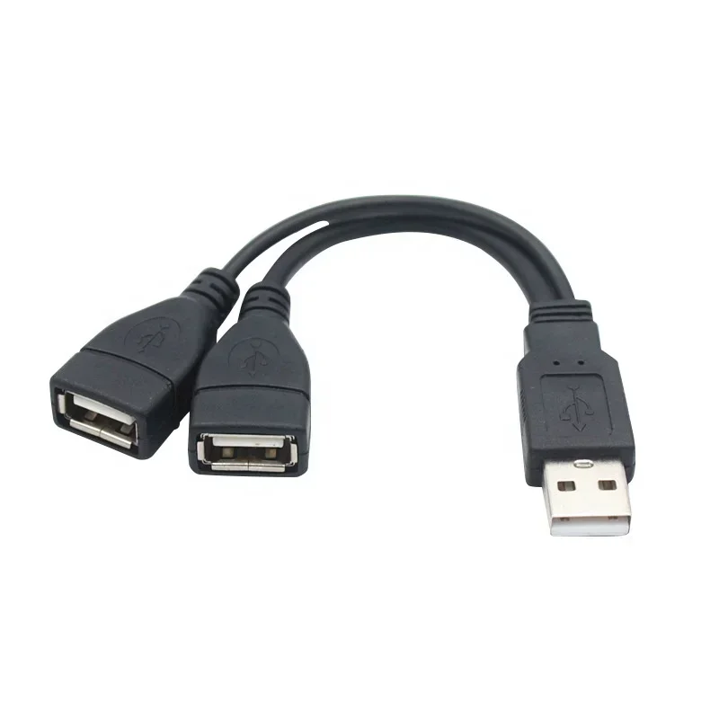 USB 2.0 Cable 15~18cm Male Plug To 2 Female Socket Extension Line Y Data Cable Power Adapter Converter