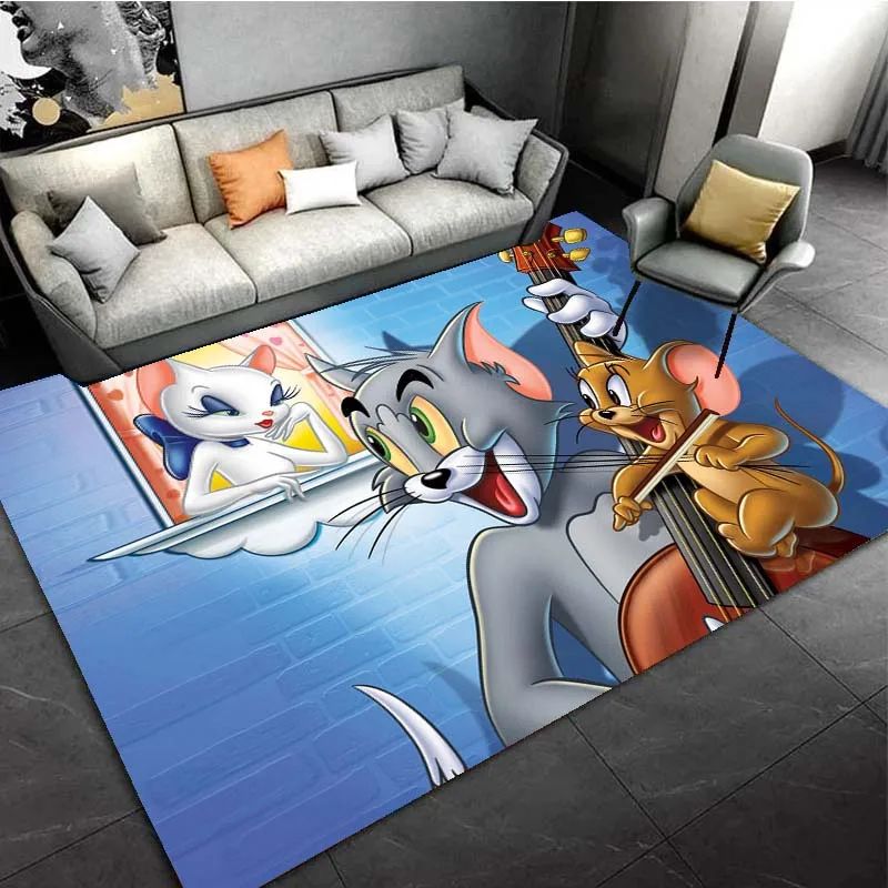 T-Tom and J-Jerry Cat Mouse Comedy Cartoon Area Rugs for Living Room Bedroom Decoration Children Play Room Mat Anti-slip Carpets