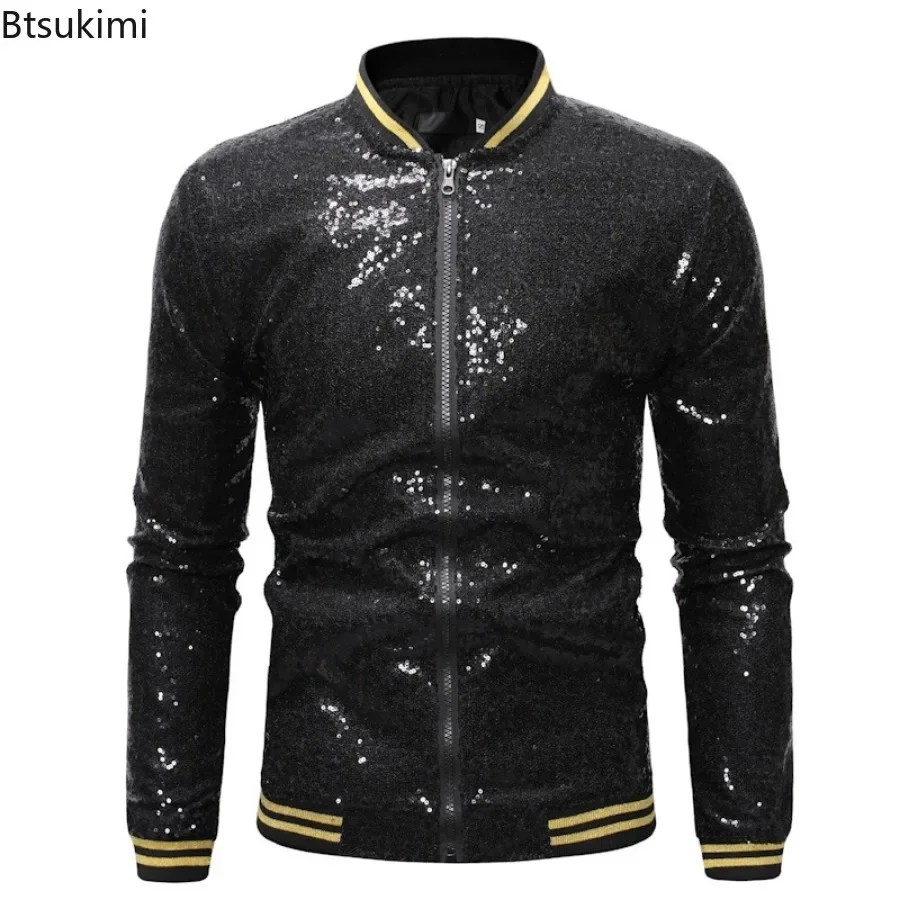 Neue Pailletten Nachtclub Jacke Männer Frühling Herbst Streetwear Herren Pailletten Jacken und Mäntel Baseball Bomber Jacke Blazer männlich